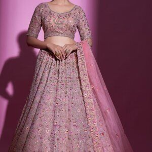 Pink Resham Embroidered Lehenga Choli